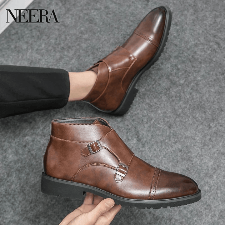 Darell | Leather double monk boots with straps