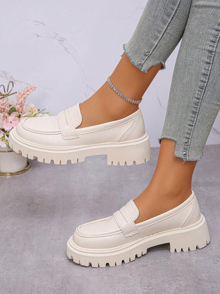 Claire | Mocassins blanc confortables en cuir avec semelle épaisse