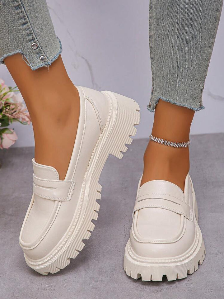 Claire | Mocassins blanc confortables en cuir avec semelle épaisse