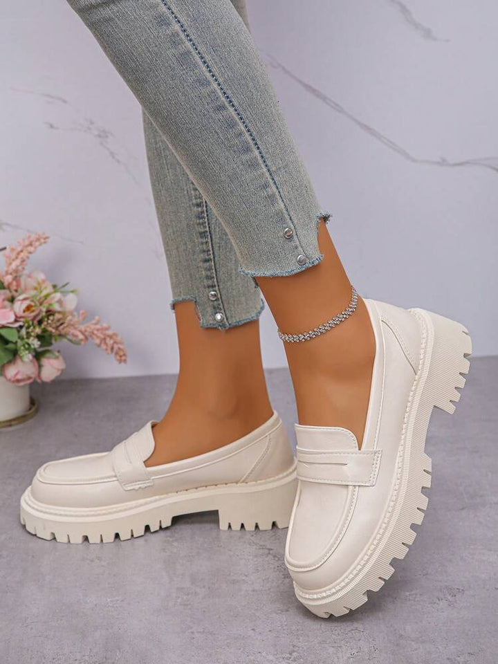 Claire | Mocassins blanc confortables en cuir avec semelle épaisse