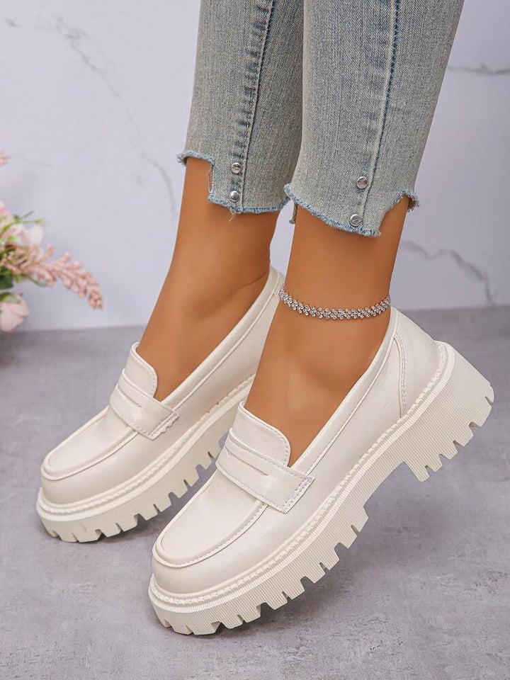 Claire | Mocassins blanc confortables en cuir avec semelle épaisse