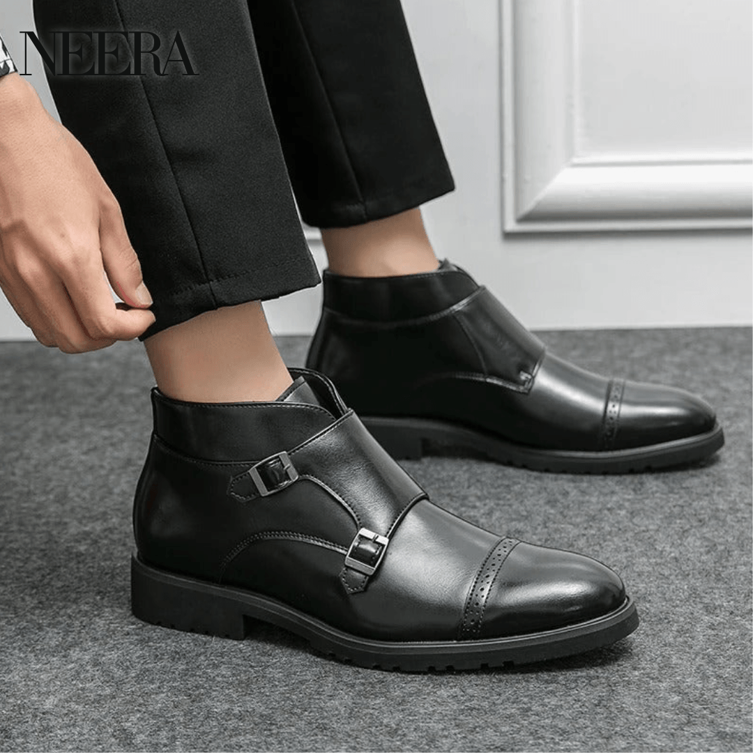 Darell | Leather double monk boots with straps