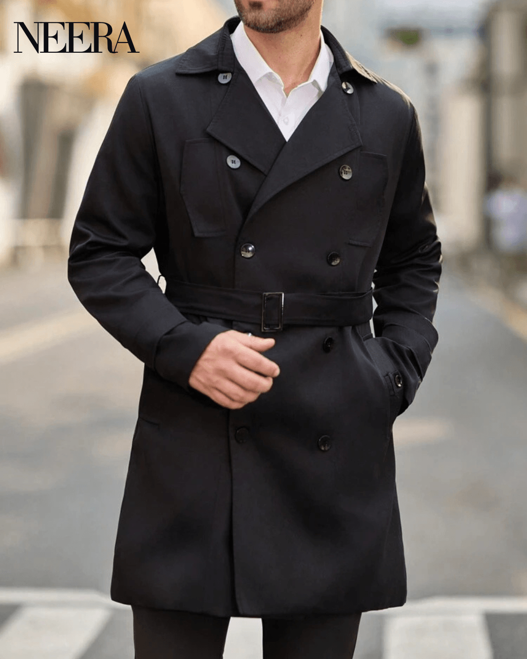 Double-breasted Trench Coat with Wool Belt