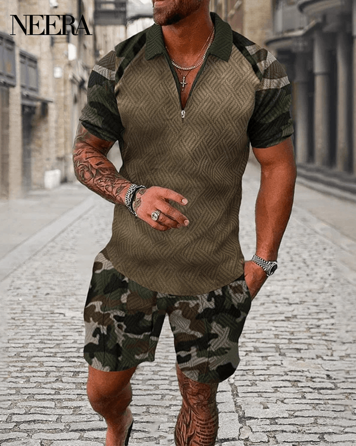 Camouflage Polo Shirt And Shorts Co-Ord