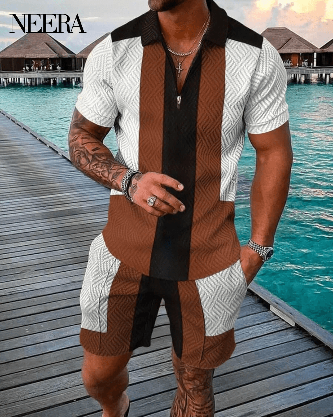 Brown Bear Polo Shirt And Shorts Co-Ord