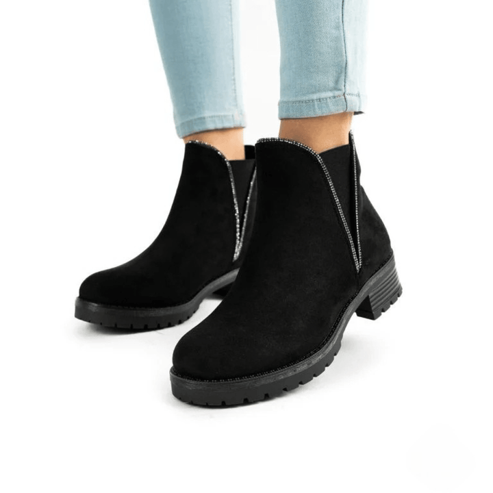 Anita ankle boots comfortable heel with elastic and rhinestones