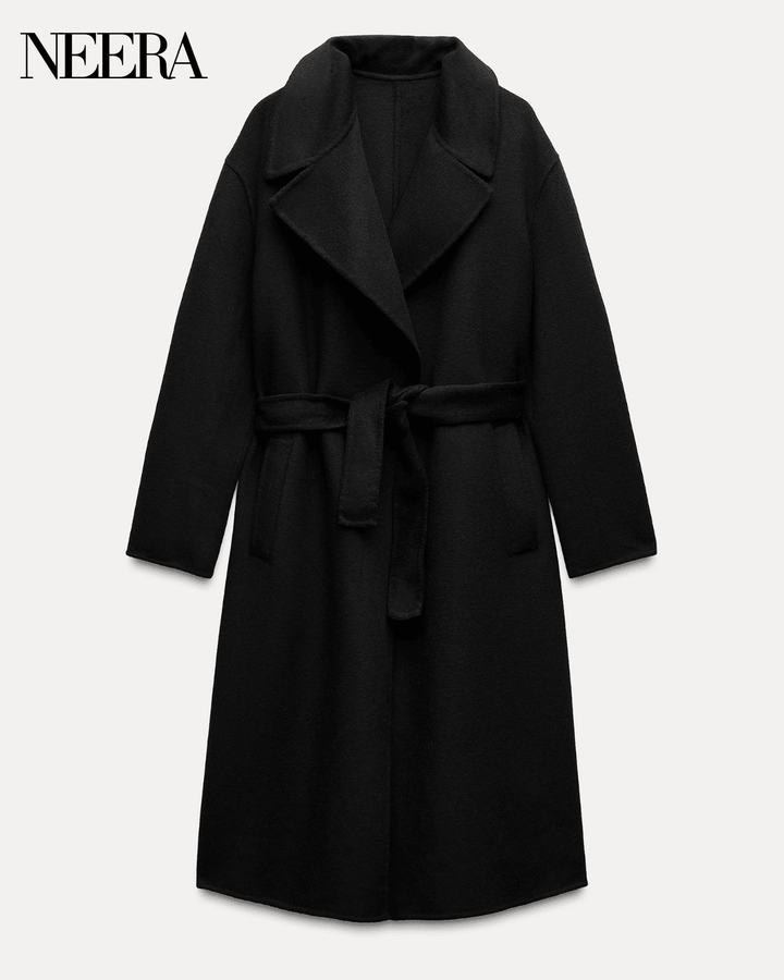 Coat with mixed woll belt