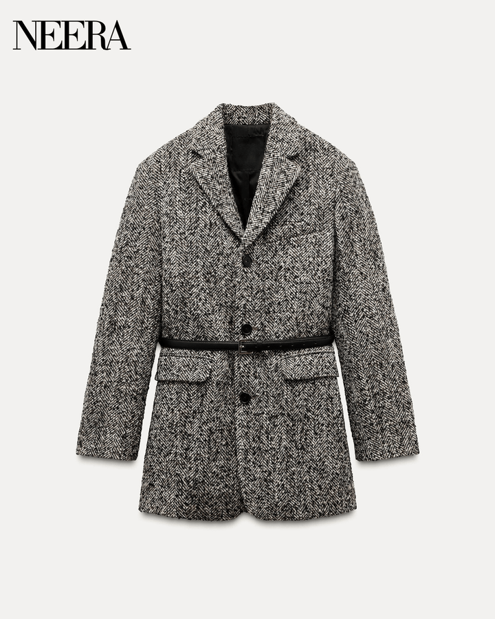 Tweed Coat with Belt