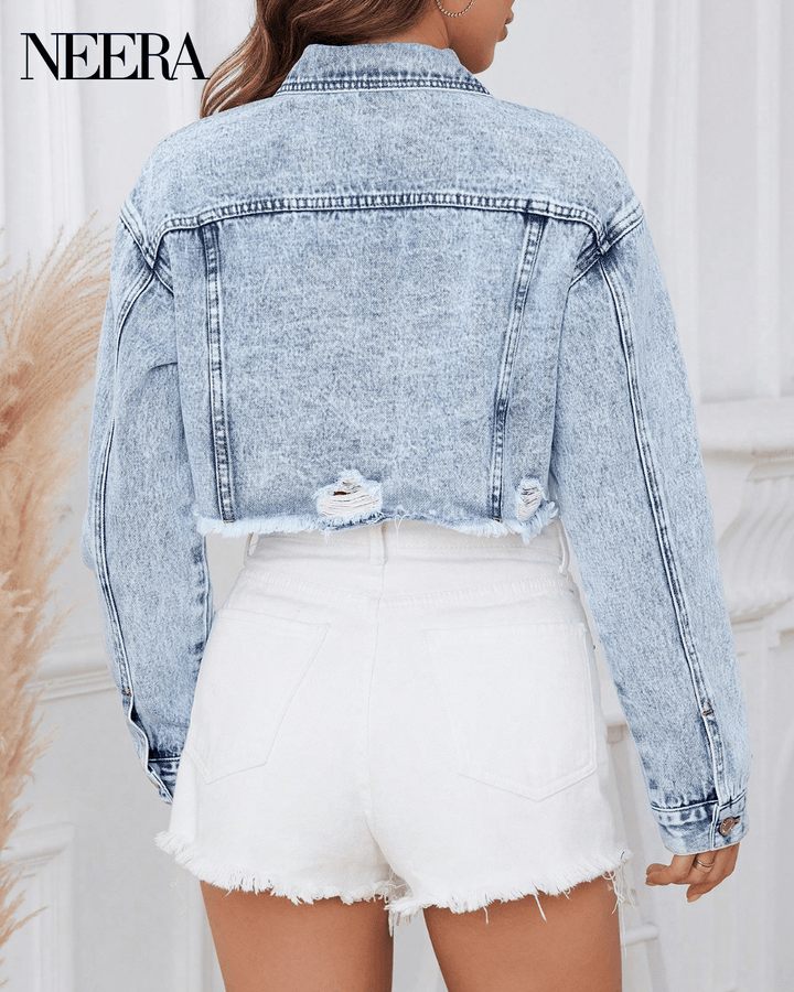 Short Jeans jacket with torn detail