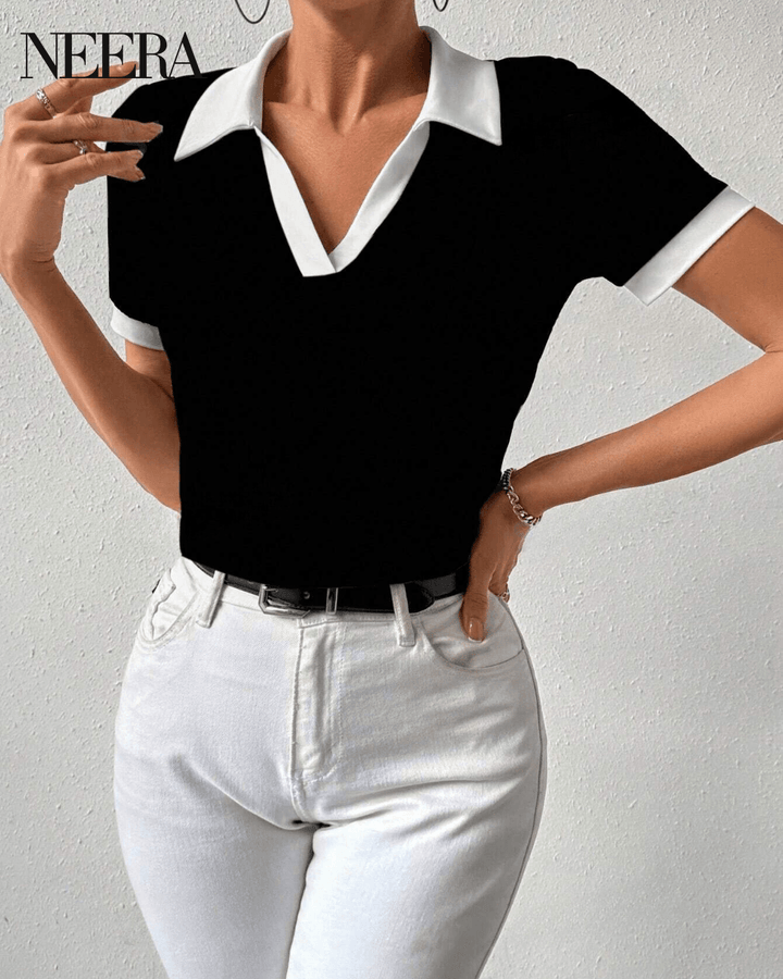 Casual Polo with Short Sleeves with Contrast Collar