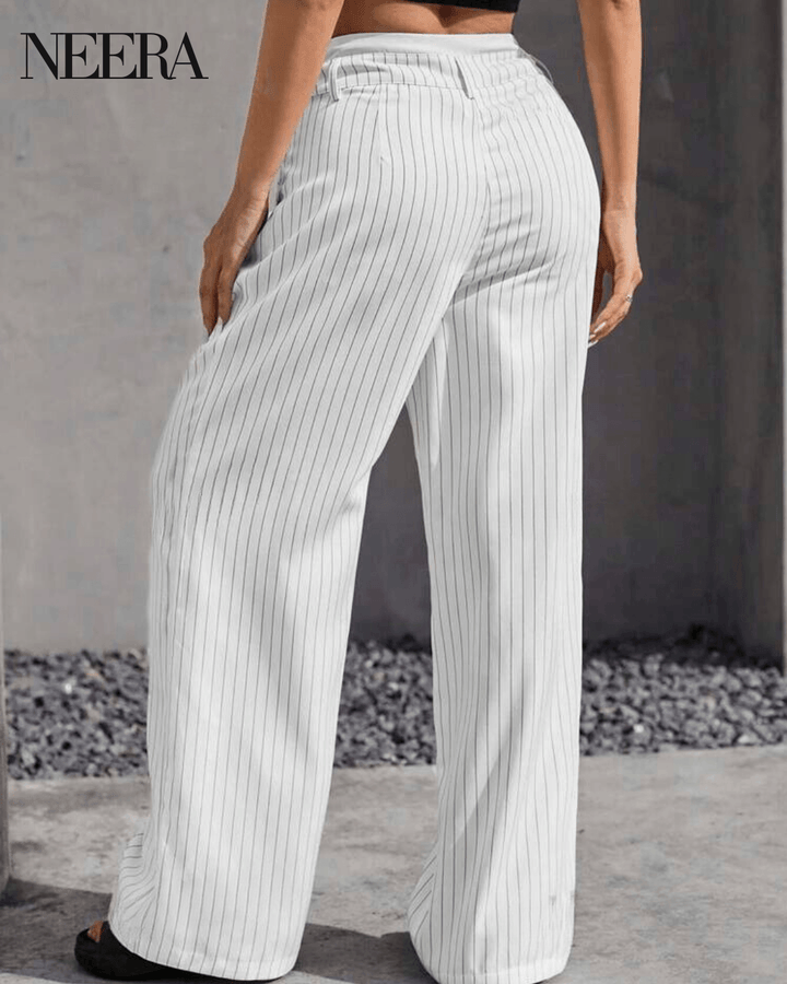 Wide Leg High Waist Pants with Vertical Stripes