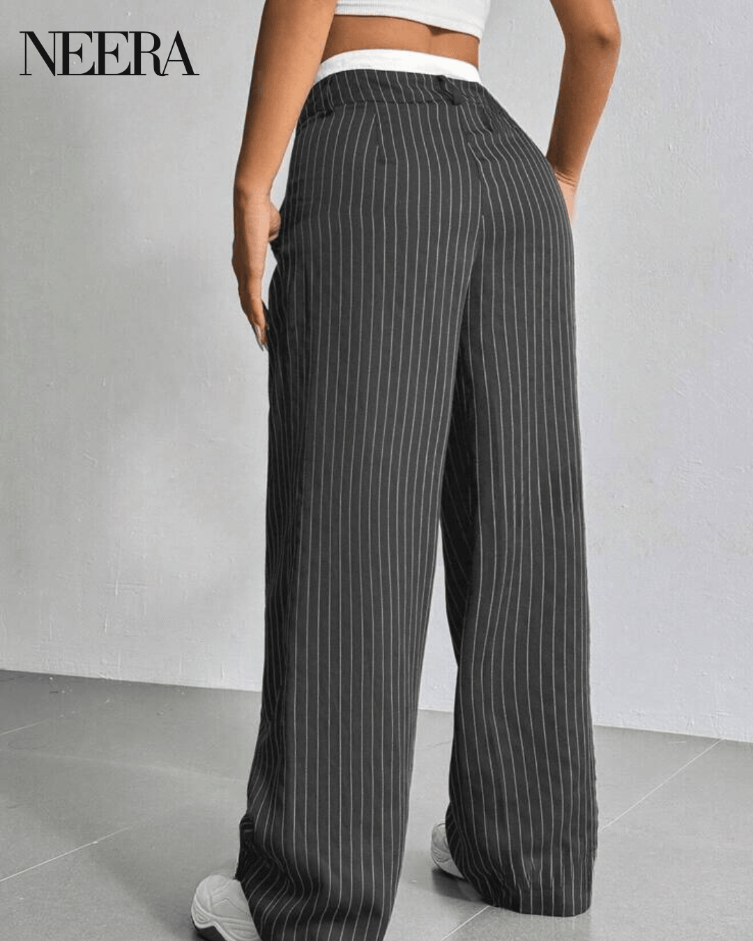 Wide Leg High Waist Pants with Vertical Stripes