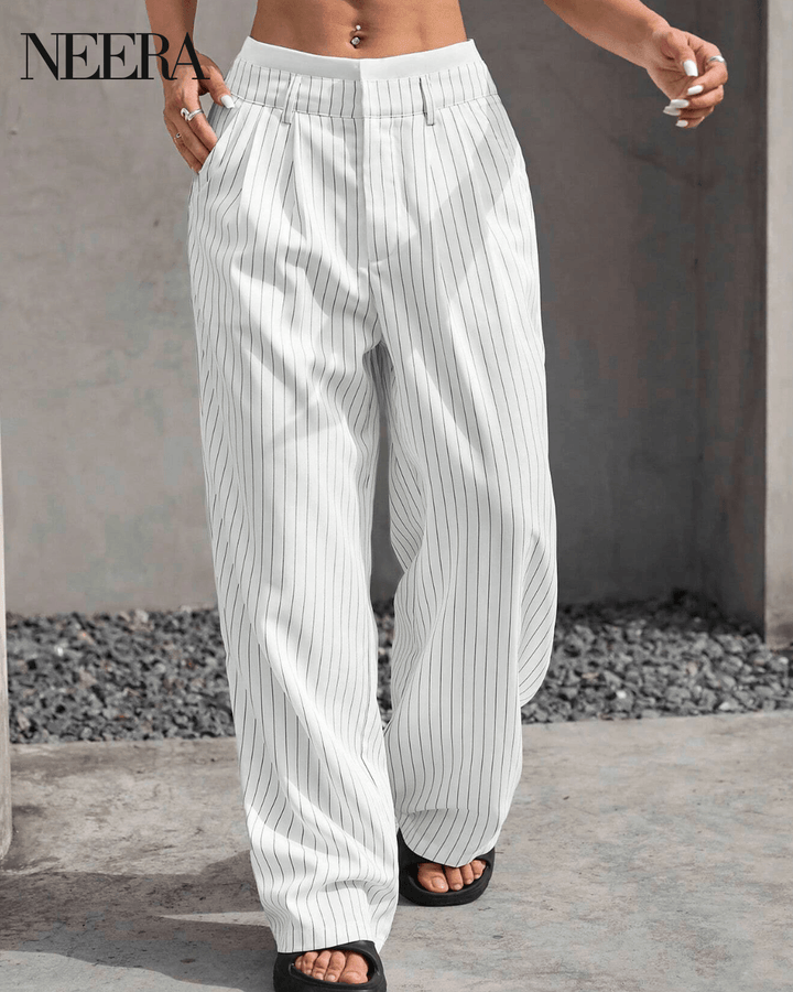 Wide Leg High Waist Pants with Vertical Stripes