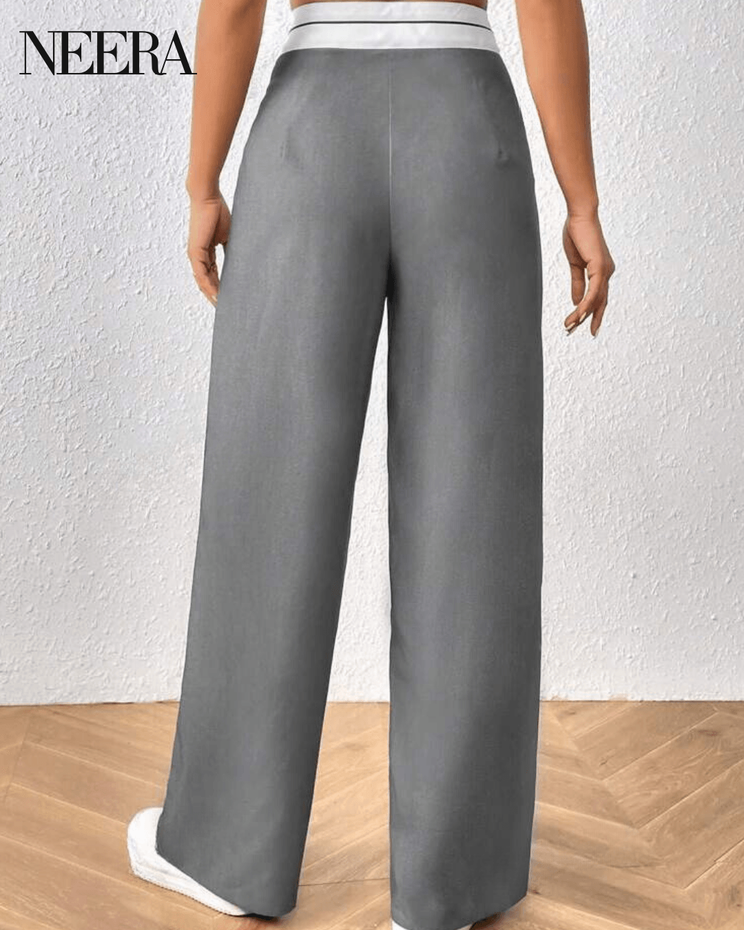 Wide Leg Pants with Waist Band and Button Details