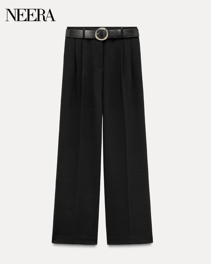 High Waist Wide Leg Pants with Pleats and Belt