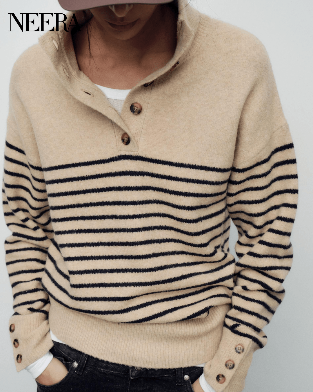 Beige and Brown Striped Sweater