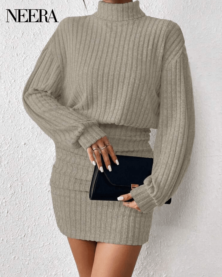 Ribbed Dress with High Neck