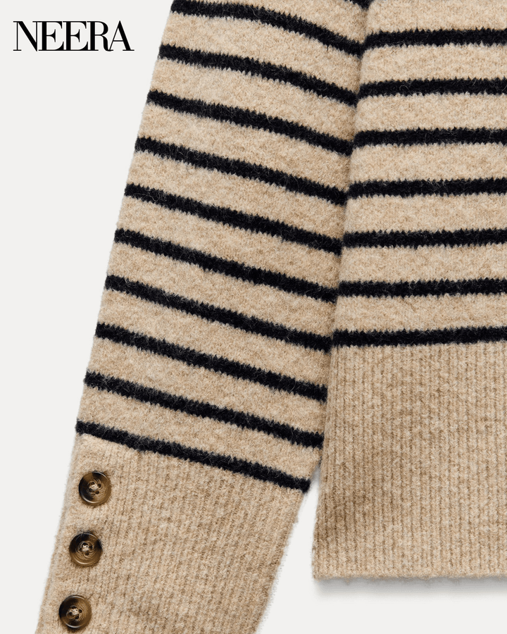 Beige and Brown Striped Sweater