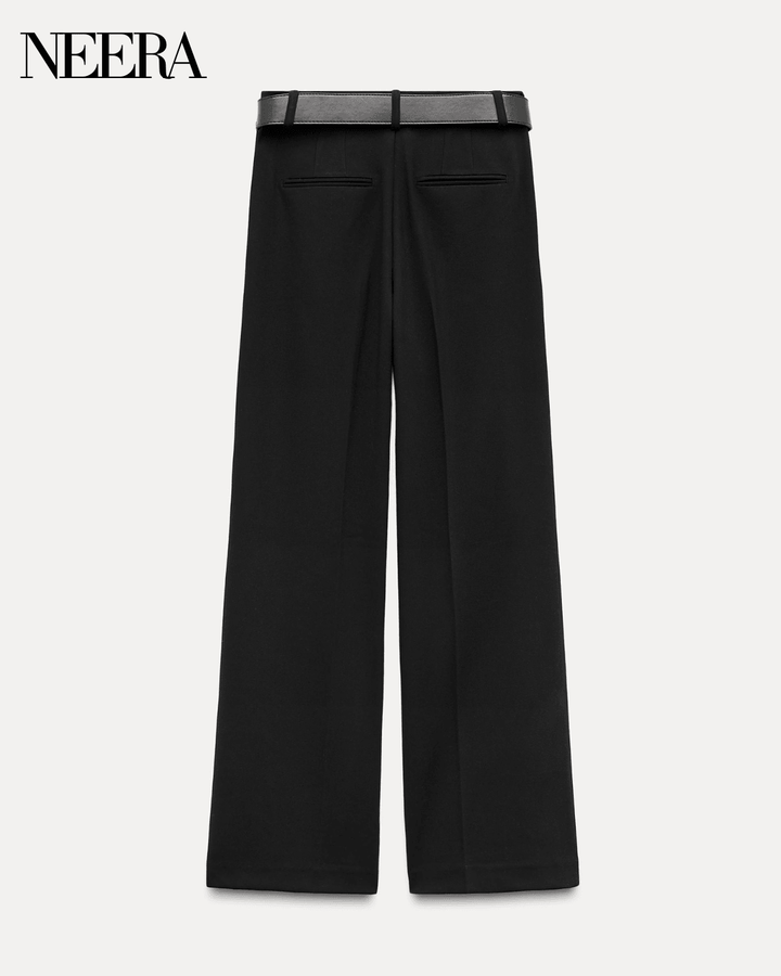 High Waist Wide Leg Pants with Pleats and Belt