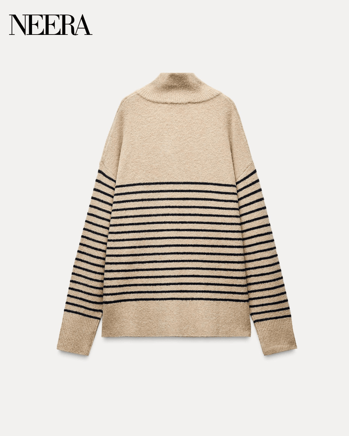 Beige and Brown Striped Sweater