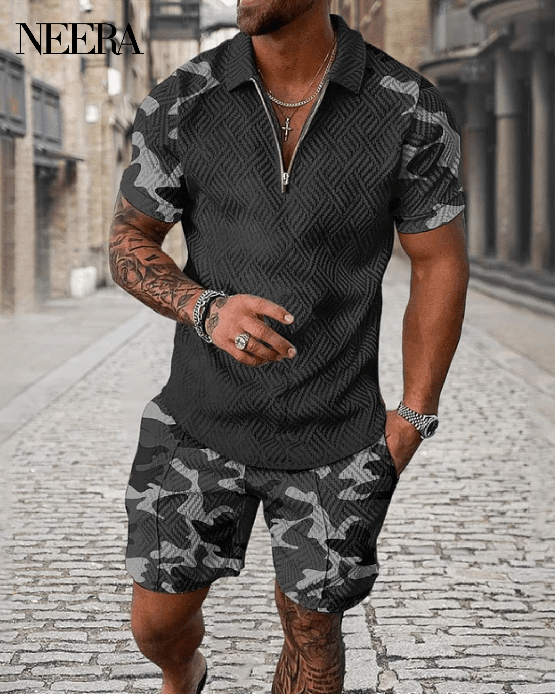 Camouflage Polo Shirt And Shorts Co-Ord