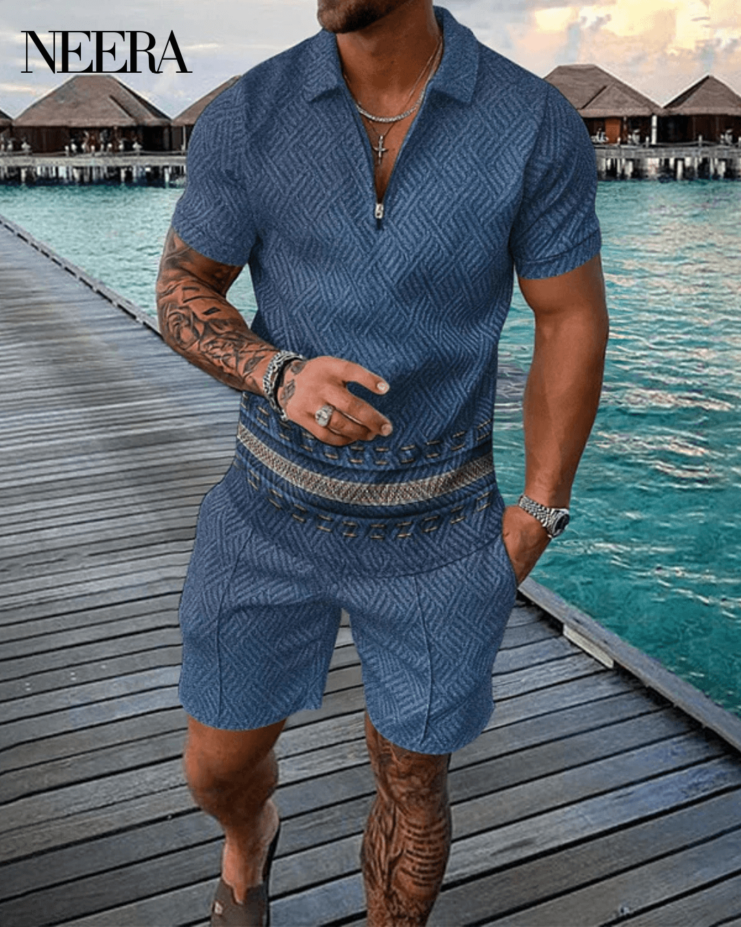 Blue Shark Polo Shirt And Shorts Co-Ord