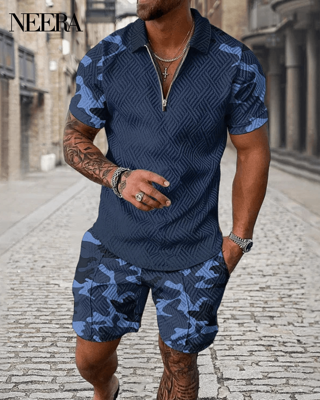 Camouflage Polo Shirt And Shorts Co-Ord