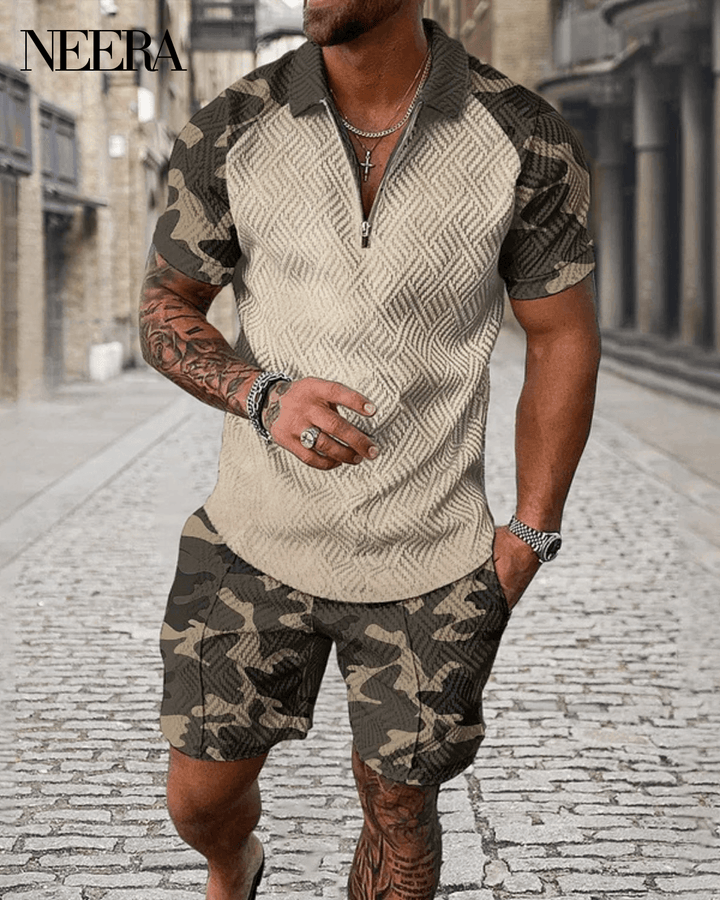 Camouflage Polo Shirt And Shorts Co-Ord