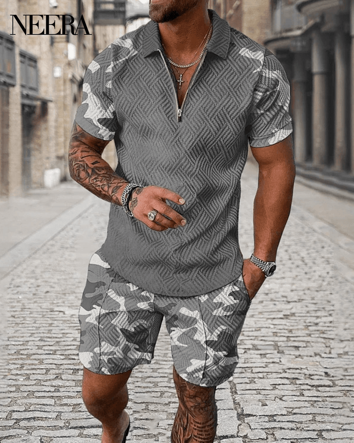 Camouflage Polo Shirt And Shorts Co-Ord