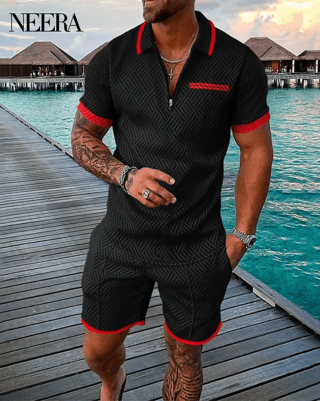 Crimson Night Polo Shirt And Shorts Co-Ord