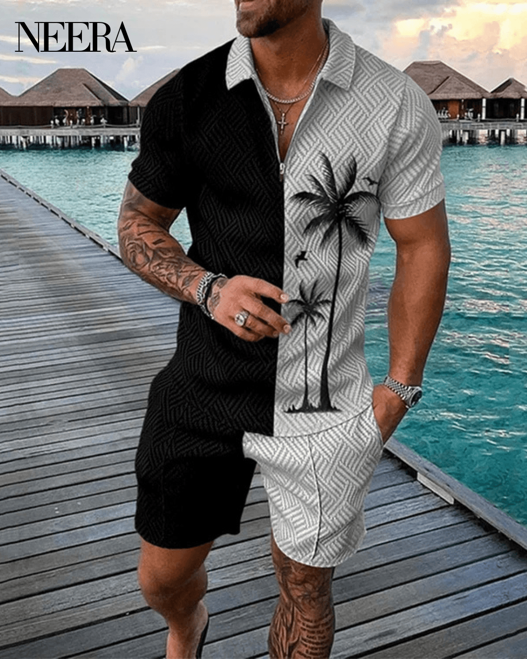 Coconut Tree Polo Shirt And Shorts Co-Ord