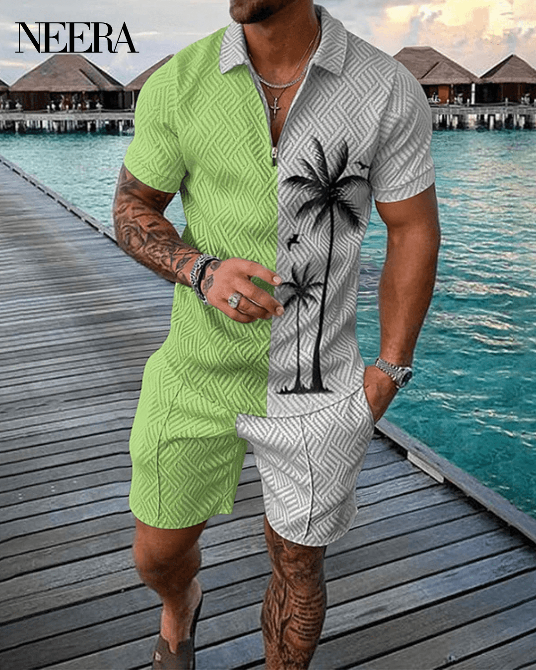 Coconut Tree Polo Shirt And Shorts Co-Ord