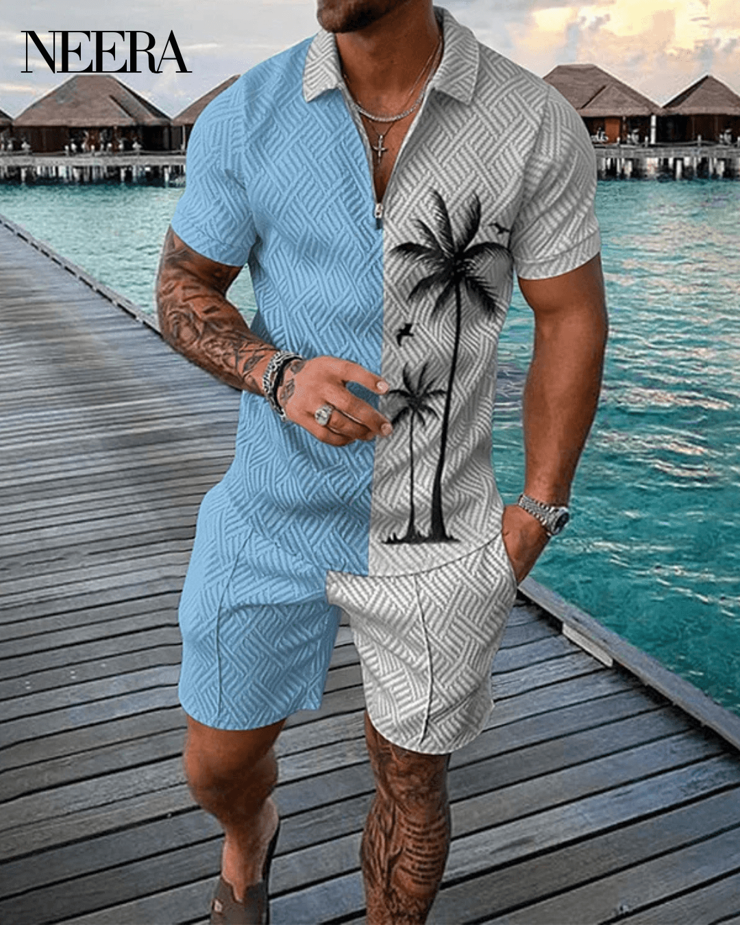 Coconut Tree Polo Shirt And Shorts Co-Ord