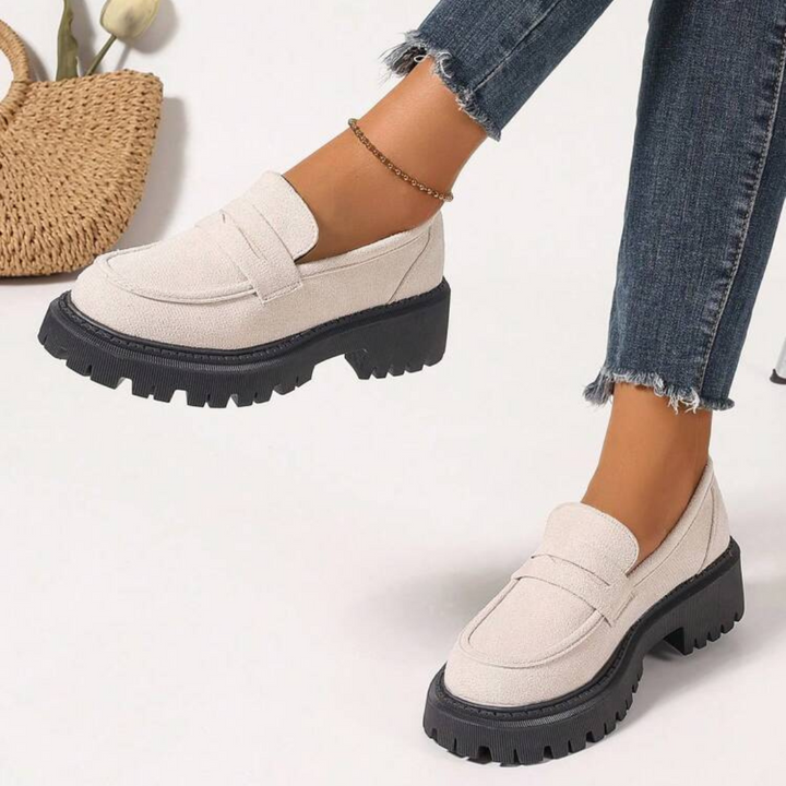 Emilie | Mocassins blancs en cuir suédé confortables avec semelle épaisse et amortie