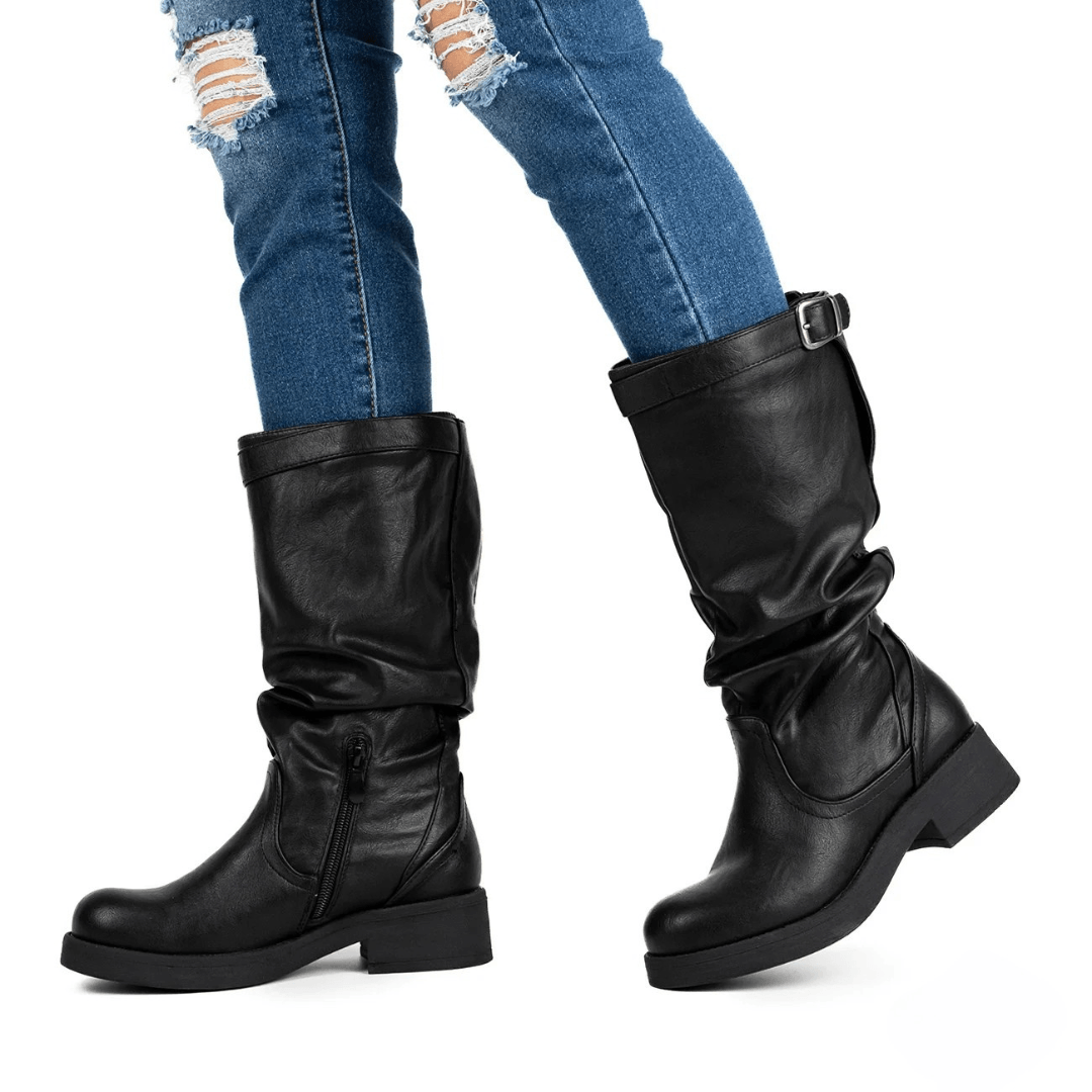 Nala boots with soft gathered shaft low heel