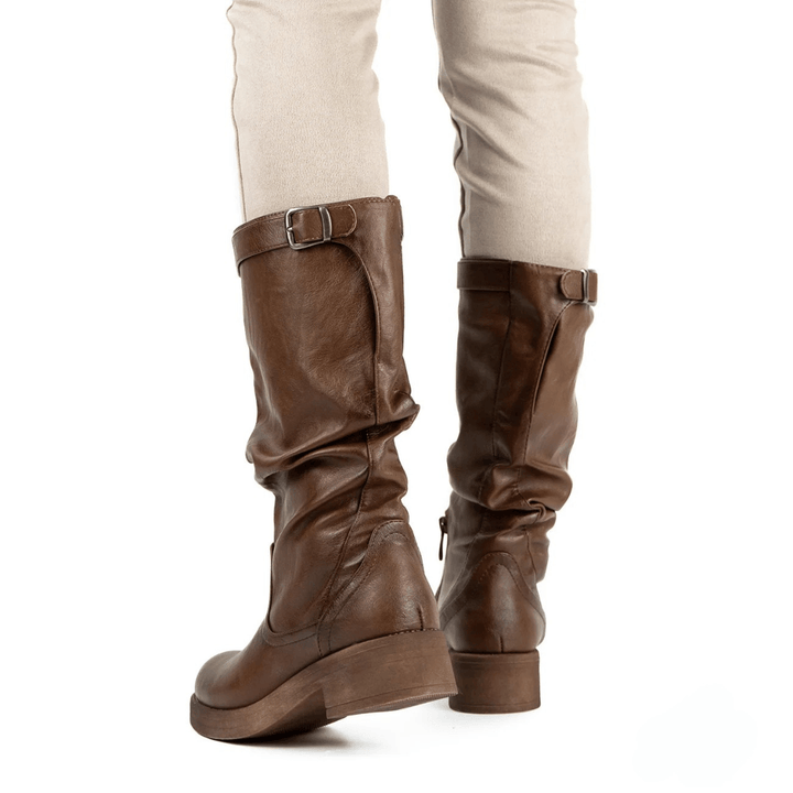 Nala boots with soft gathered shaft low heel