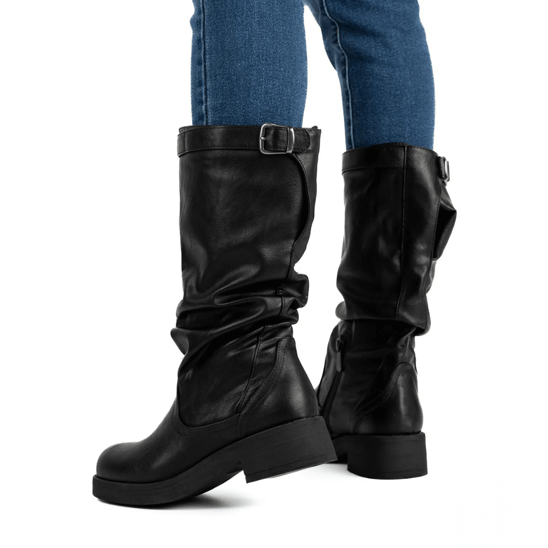 Nala boots with soft gathered shaft low heel