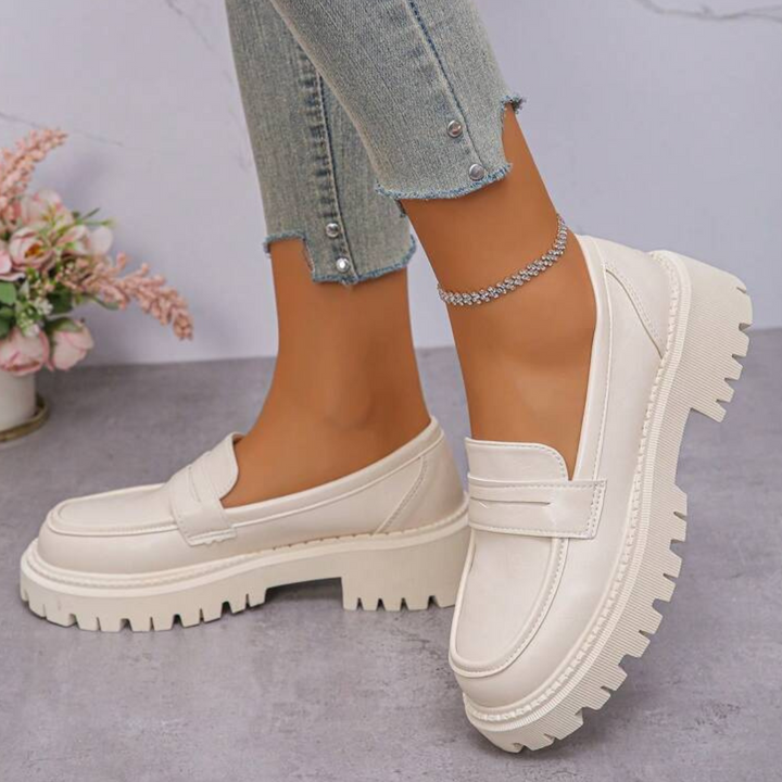 Claire | Mocassins blanc confortables en cuir avec semelle épaisse