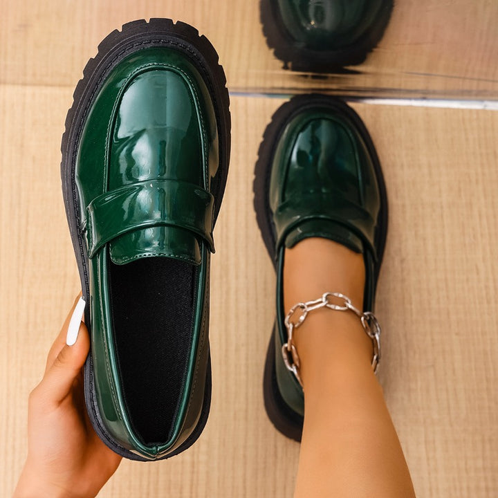 Vivienne | Mocassins en cuir vert avec semelle épaisse et confortable