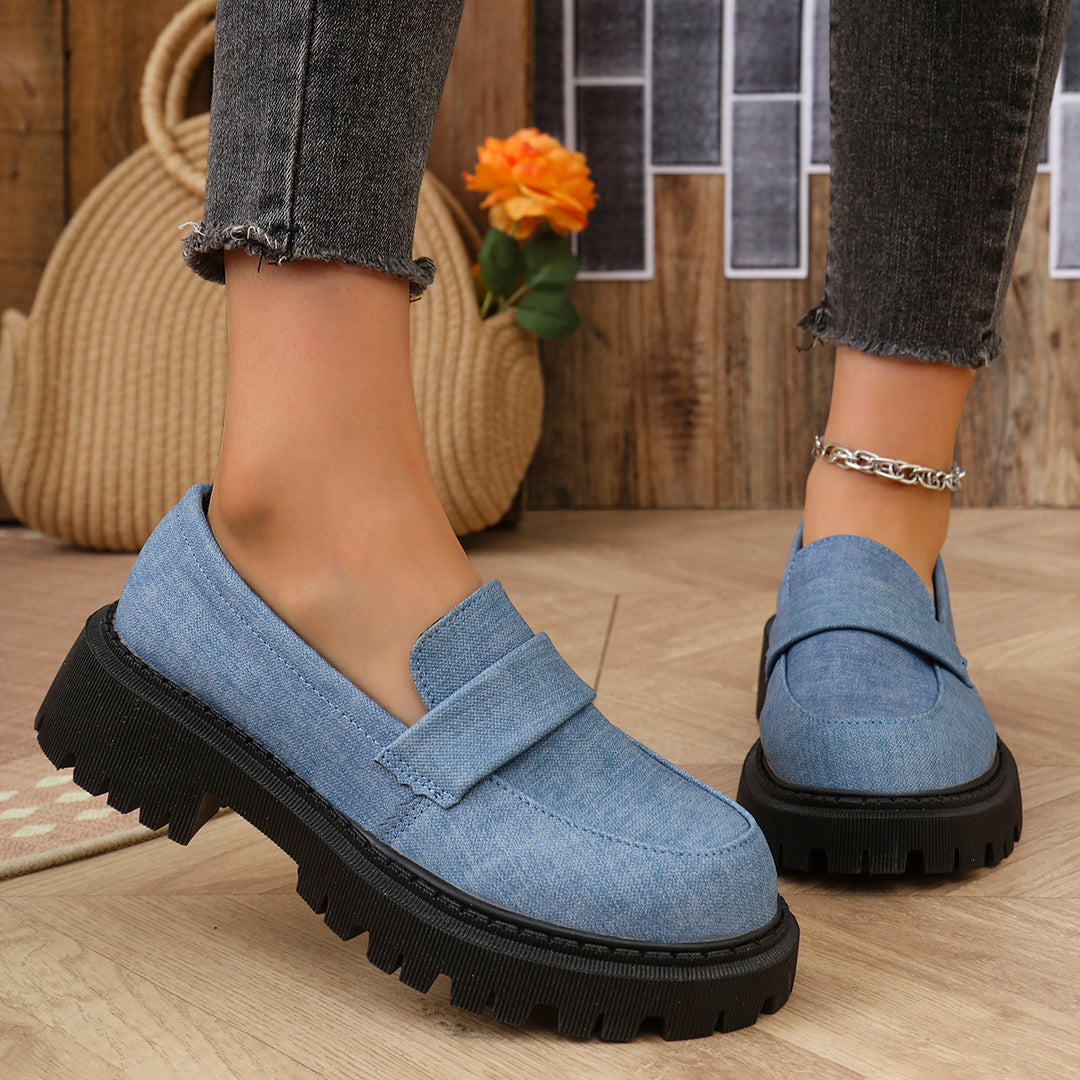 Nicole | Mocassins confortables en denim avec semelle épaisse et amortie