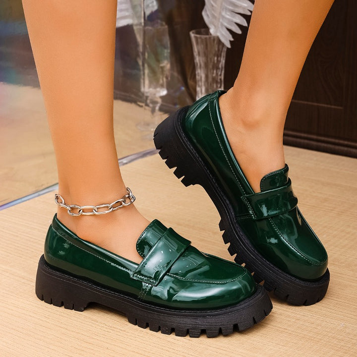 Vivienne | Mocassins en cuir vert avec semelle épaisse et confortable