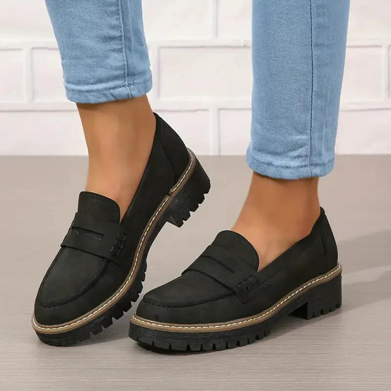 Hélène | Mocassins en cuir suédé confortables avec semelle épaisse et amortie