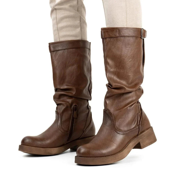 Nala boots with soft gathered shaft low heel